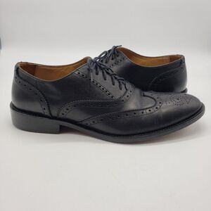 Barneys New York Shoes Men US 10 Black Wingtip Brogue Oxford Made Italy Lace Up